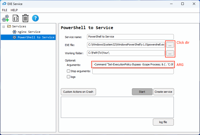 PowerShell to Service Configuration